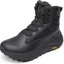 NORTIV 8 Men's Wide Toe Box Work Military Tactical Boots Barefoot Hiking Low Drop Leather Side Zipper Motorcycle Combat Boots Pikes (Black)