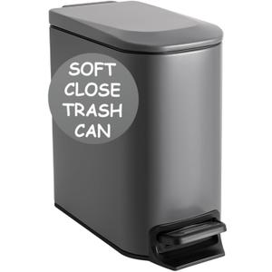 Homie Soft Close, Slim Trash Can 6 Liter / 1.6 Gallon with Anti - Bag Slip Liner and Lid, Use as Mini Garbage Basket, Slim Dust Bin, or Decor in Bathroom, Restroom, Kitchen, or Bedroom (Matte Gray)