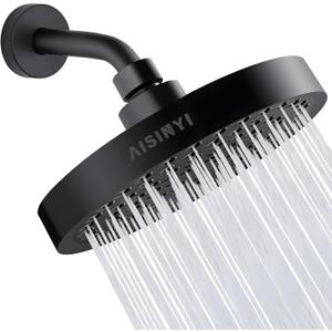 High Pressure Rainfall Shower Head, 6 Inches Showerhead with Perfect Adjustable Replacement, Removable Restrictor, Easy Installation for Your Bathroom Shower Heads (Matte Black + Shower Arm)