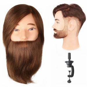 Male Mannequin Head With Hair Human Hair Manikin For Men Cosmetology 8inch Straight Beard Manikin Head With Human Hair with Stand Practice Cutting Styling (8inch)