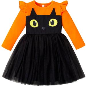 Magic Park 12M-9Y Toddler Girl Holiday Tulle Dress Girls Long Sleeve Tutu Dresses Kids Casual Outfits Winter Clothes (3-4T, Orange-b1)