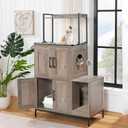 HOOBRO Cat Litter Box Enclosure Furniture, 2 in 1 Hidden Litter Box Furniture with Shelf, Double Litter Box Cabinet with 2 Dangling Plush Balls and 1 Toy Ball, Greige and Black BG78MW01