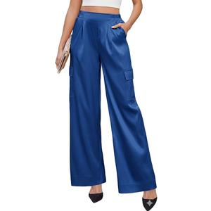 ZAFUL Womens Satin Pants Wide Leg High Waisted Cargo Pants Silky Dressy Casual Slack Trousers 2XL