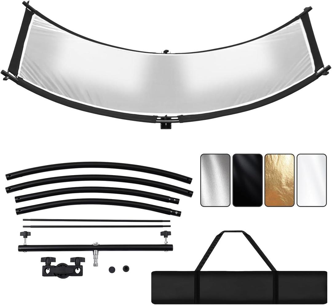 Clamshell Light Reflector/Diffuser with Carrying Case,70"X24" (4 Color in 1) Arclight Curved Eyelighter Lighting Diffuser for Photography Portrait Studio Video Shooting,Black/White/Gold/Silver