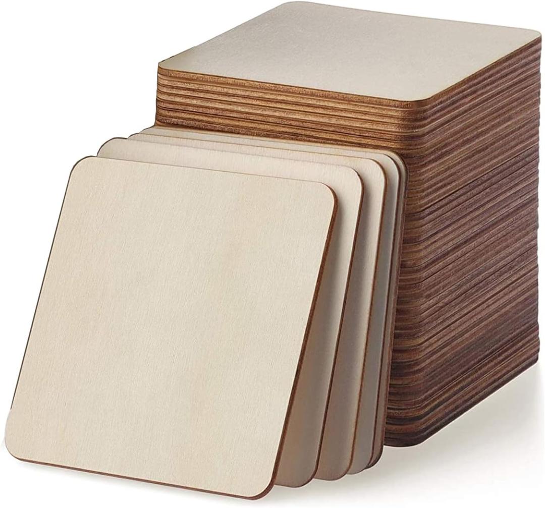 Unfinished Wood Pieces 80 Pcs 3"x3" inch Wood Board Wooden Squares Wooden Cutout Tiles, Rustic Craft Wood for Home Decoration, DIY Supplies