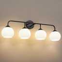 RUIYEY Bathroom Vanity Light Fixtures: 4-Light Matte Black Bathroom Lighting Fixtures Over Mirrors, Farmhouse Rustic Wall Sconce with Milky White Glass for Bath Living Room Cabinet