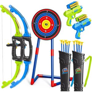 2 in 1 Pack Bow and Arrow Set for Kids 6 Year Old Boy Gifts Boy Toys Age 6-8,Archery Set with Lights Sport Shooting Games for Kids 5-12 Year Old Birthday Gifts Indoor Outdoor