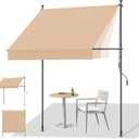 HOMEDEMO Manual Retractable Awning, 118" W x 118" H Retractable Side Bar 47-59", Outdoor Patio Awnings Height Adjustable 82-118", NO Drilling Awings for Backyard Garden Porch Outside Khaki
