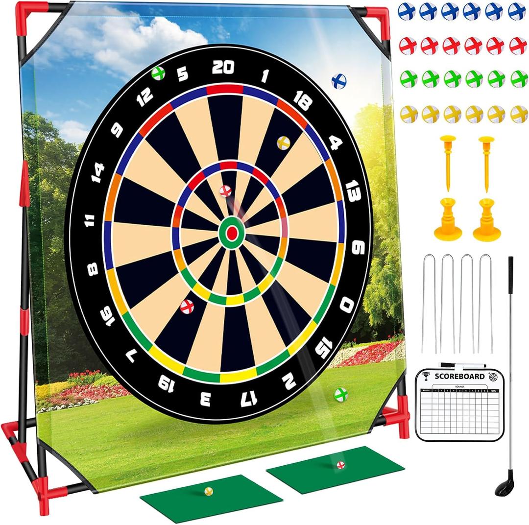 Golf Game Play Set, Golf Chipping Games for Kids with 16 Sticky Golf Balls, 8 Golf Balls, 2 Golf Clubs＆Golf Chipping Target, Indoor Outdoor Lawn Backyard Golf Gifts for Kids
