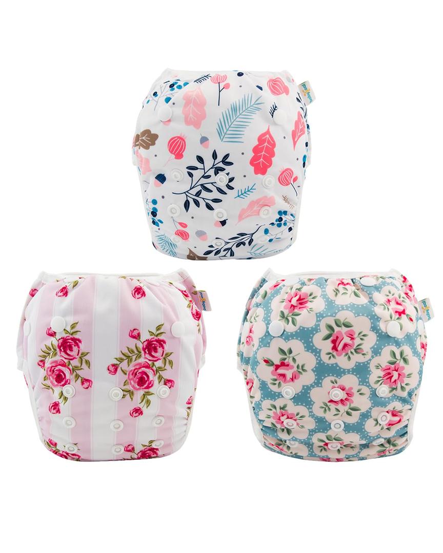 Babygoal Reusable Baby Girl Swim Diapers 3 Pack - Adjustable Washable for 0-8 Months Infants - Ideal for Swimming Lessons - Flower Design (Small, 01 Rose & Peach Blossom)