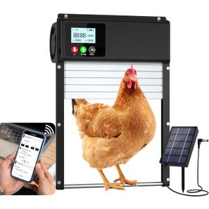 Automatic Chicken Coop Door Solar Powered, WiFi Automatic Chicken Door APP Control, Solar Chicken Coop Door Timer & Light Sensor, Auto Chicken Coop Door Opener LCD Display Aluminum Anti-Pinch Design
