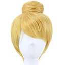 ANOGOL Hair Cap+ Women Short Gold Wig with Buns Straight Cosplay Costume Wig for Halloween Party Hair Gold Blonde Christmas Wig (1 Count (Pack of 1))