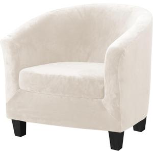 MIFXIN 2 Pieces Velvet Tub Chair Covers with Cushion Cover Stretch Soft Removable Tub Chair Slipcovers Armchair Sofa Couch Furniture Protector for Living Room Club Bar Counter Hotel (Beige)