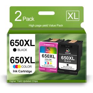 650XL Ink Cartridges High Yield Replacement for HP 650 XL Ink Work with Deskjet 1015 1515 3515 2515 2645 2545 4645 Printer (1 Black, 1 Tri-Color)