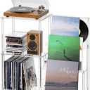 HMYHUM Acrylic Record Player Stand with Vinyl Storage, 3-Tier Table with Record Holder, Holds Up to 200 Albums, with Dividers