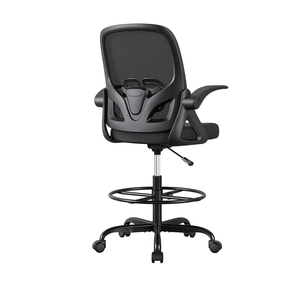 Tall Drafting Chair with Lumbar Support and Footrest Ring, Supportive Tall Extended Height Ergonomic Desk Chair for Home Work, Breathable Mesh Office Chair with Flip up Arms(Black)