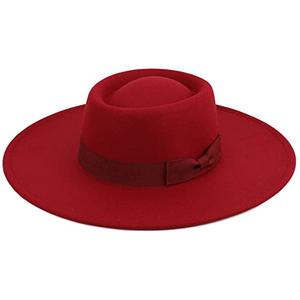 Pro Celia Big Wide Brim Women Fedora Hat (Oval-Wine Red)