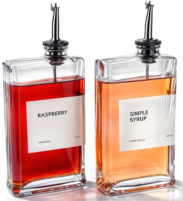 APT 1101 Olive Oil Dispenser for Kitchen, Cooking Oil and Vinegar Dispenser Set, Olive Oil Bottle, Soy Sauce Dispenser, Coffee Syrup Bottles - 2 Pcs, Silver