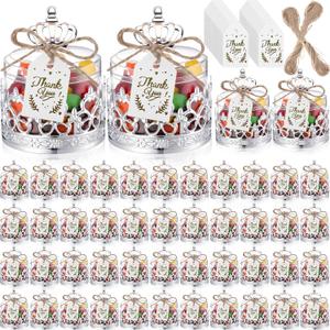 60 Sets Mini Crown Candy Boxes with Thank You Tags and Twine Plastic Candy Containers Storage Boxes Decorative for Wedding Baby Shower Princess Birthday Party Supplies(Silver,Crown)