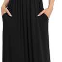 VIISHOW Women's Short Sleeve Loose Plain Maxi Dresses Casual Long Dresses with Pockets (Black, L)