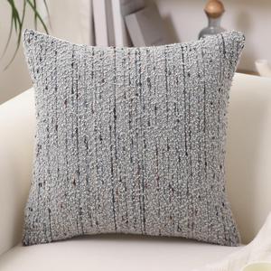 Textured Boucle Pillow Covers 18x18 Neutral Striped Throw Pillows Soft Modern Farmhouse Pillow Cases, 1pc Decorative Accent Square Couch Cushion Cover for Bed Chair Living Room, Grey