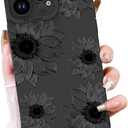 OOK Floral case for iPhone 14 Pro Max Case, Cute Sunflower Floral Blooms Design Soft TPU Shockproof Protective for Women Girls Phone Cover - Black Flower