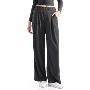 SUUKSESS Women Wide Leg Pants Elastic High Waisted Work Pants Flowy Palazzo Pants (X-Small, Ash)