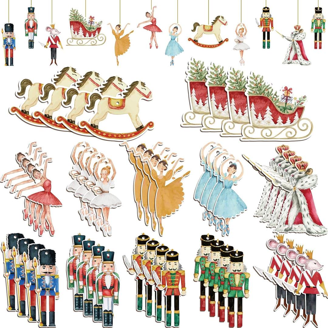 Harloon 48 Pcs Christmas Wooden Nutcracker Ornaments Christmas Tree Ornaments Decorations Xmas Tree Vintage Hanging Signs for Xmas Farmhouse Home Winter Holiday Party Supplies(Walnut)