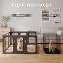 Acrylic Clear Dog Playpen Indoor with Door, 26'' H Transparent Dog Play Pen for Small Dogs, No-Connector Modular Puppy Playpen with Integrated Suction Cups Base, 8 Panels, Black