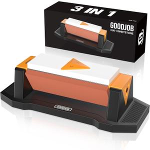 Knife Sharpening Stone Kit Premium 3 Side Grit 1000/3000/6000 Whetstone Knife Sharpener Tool for Kitchen Knife Set with Angle Guide and Non-Slip Base (GB-3W) (Small)