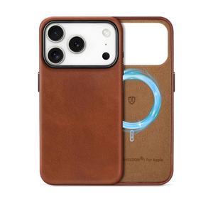 SHIELDON Genuine Leather Case for iPhone 17 Pro 6.3" 2025, Compatible with Magsafe, Magnetic Wireless Charging, Anti-Scratch, Shockproof Protective Cover - Retro Brown