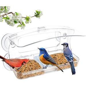 Window Bird Feeder with Strong Suction Cup for Outdoors Viewing, Close-up Bird Watching Gift for Elderly Cats, Suitable for Cardinals, Finches, Bluebirds, etc.