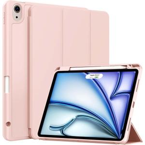 Case for iPad Air 11-Inch M3/M2 (2025/2024), iPad Air 5/4 (2022/2020 5th/4th Generation 10.9-Inch) with Pencil Holder, Slim Stand Soft Back Support Touch ID and Auto Wake/Sleep (Light Pink)