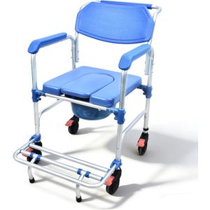 Bedside Commode with Wheels - Rolling Shower Chair for Elderly and Disabled - 3 in 1 Shower Wheelchair 400 LBS Capacity, HDB-697A