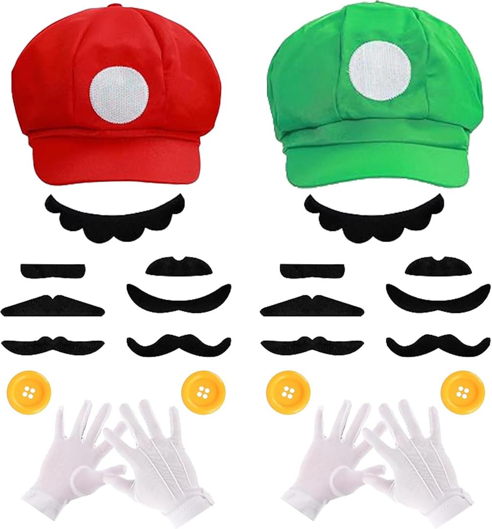 2 Set Halloween Role Cosplay Accessories Set for Adult Red and Green Hats Gloves Beard Accessories Them Party Cosplay
