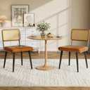 Garvee Rattan Dining Chairs Set of 2, Upholstered Dining Room Chairs with Rattan Backrest, Armless Side Chairs for Kitchen Living Room, Restaurant, PU Leather, Brown, 2 PCS