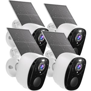 4Pack Solar Security Cameras Wireless Outdoor, Outdoor Cameras for Home Security, Home Camera with Motion Detection Alarm Floodlight Color Night Vision 2-Way Audio Waterproof,IP65 SD/Cloud