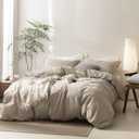 BDEAR 3 Pieces Linen Grey Duvet Cover Super King Plus Size 120'' L x 120'' W, 100% Washed Cotton Duver Cover with Zipper Closure Plus 2 Pillowcases, Oeko TEX Standard Certificated, Cozy Feel