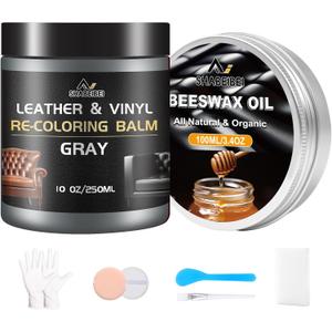 Leather Repair Kit Recoloring Balm Cleaner Conditioner Waterproof Beeswax Oil for Car Seat Furniture Couch Shoe Leather Vinyl(Gray)