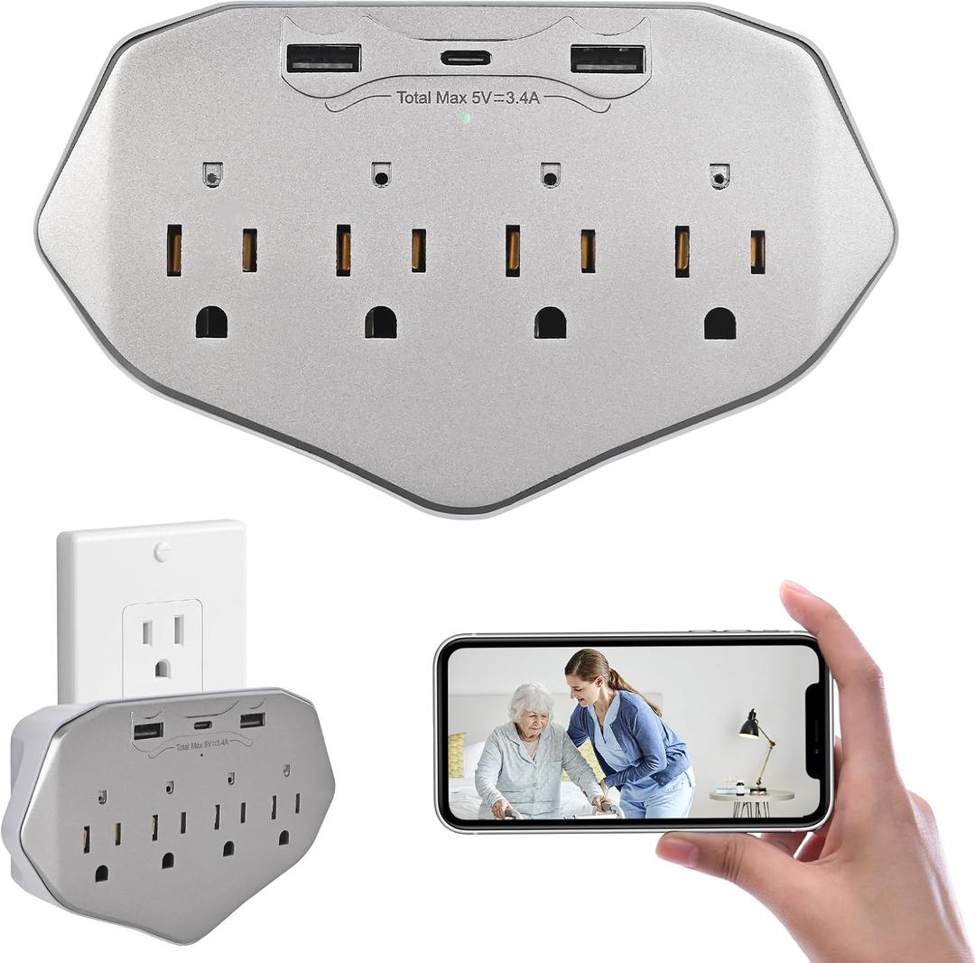 1080P HD Wireless Wall Outlet Charger Security Camera with 45W Fast Charging Station USB-C & USB-A, Home Security Camera for Baby and Pet WiFi Enabled