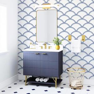 7 x Safiyya 393" x17.7" Wavy Wallpaper Blue and White Wall Paper for Bathroom Peel and Stick Wallpaper Geometric Stripe Removable Modern Contact Paper for Bedroom