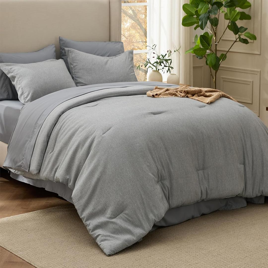 Bedsure Queen Comforter Set Dark Grey - Bed in a Bag Queen Size Bedding 7 Pieces, Cationic Dyed Bed Set, Dark Grey Soft Bedding for All Seasons Comforter with Sheets, Pillowcases & Shams