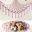 Large Stuffed Animal Hammock Corner Net for Toys Storage Hanging Stuff Animal Organizer Holder Pink Purle Girls Room Bedroom Boho Nursery Decor