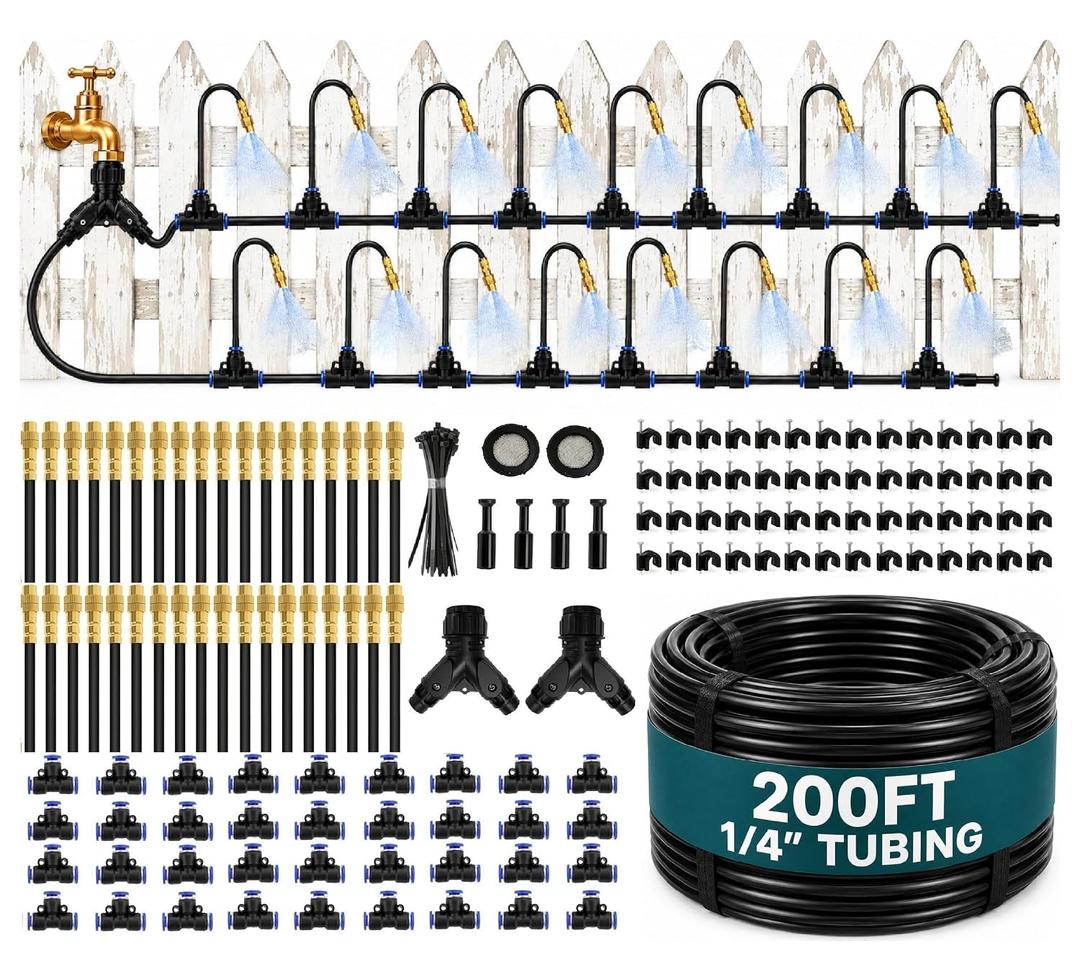 Drip Irrigation System 200FT 1/4", 36 Adjustable Copper Nozzles
36 adjustable copper nozzles with 360° bendable rods for drip & spray watering in raised beds, gardens & lawns