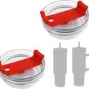 2 Pack 40 OZ Tumbler Lid Compatible for Stanley Quencher, Spill Proof Splash Resistant Stainless Steel Tumbler Covers Fit for Stanley and More Coffee (Red, 40oz-1.0)
