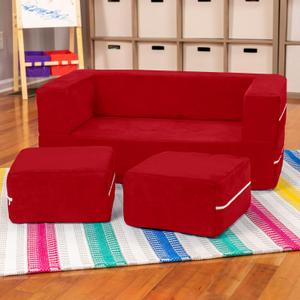 Jaxx Zipline Kids Modular Loveseat & Ottomans/Fold Out Lounger, Cherry Jaxx Zipline Kids Modular Loveseat & Ottomans/Fold Out Lounger, Cherry