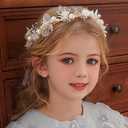 Princess Flower Crystal Headpiece Girls Rhinestone Pearl Headband Women Wedding Floral Hairband Bridal Hair Accessories Photography for Girls and Women (White)