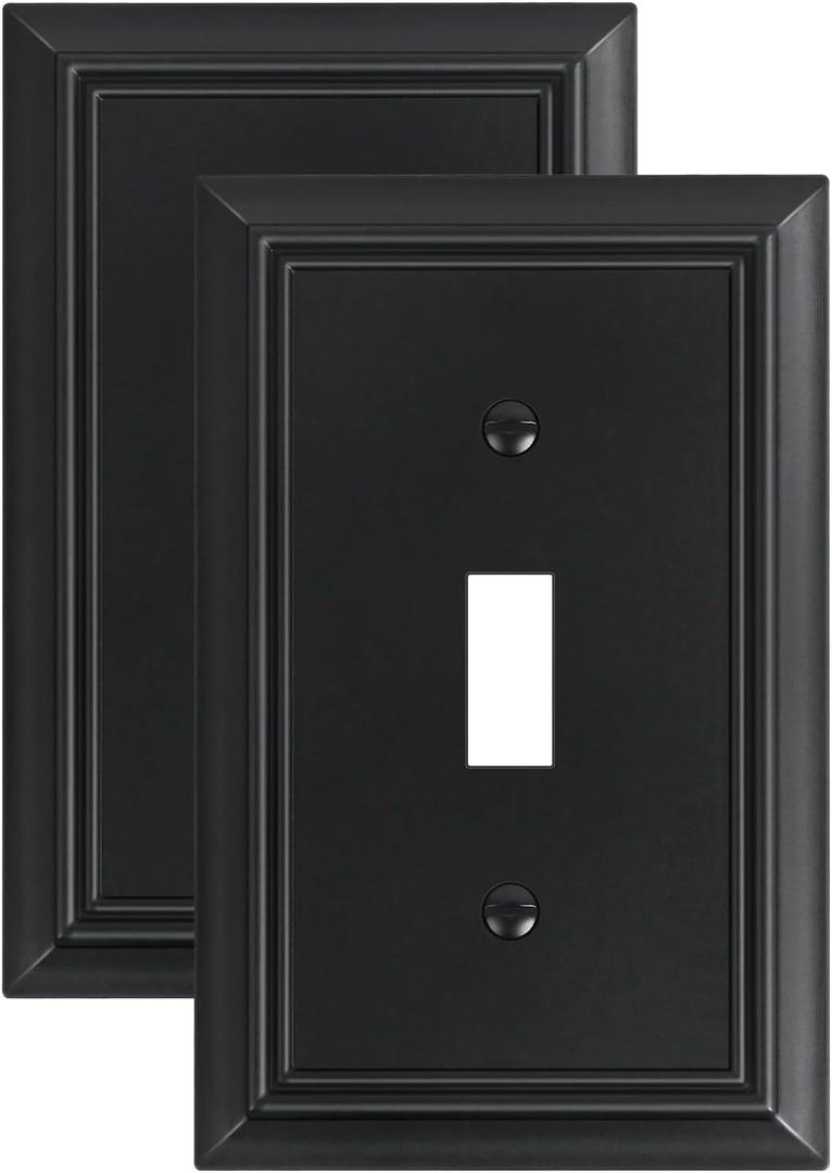 2-Pack Single Toggle Light Switch Cover Plate, Durable Natural Bamboo Fiber Decorative Switch Plate Covers, Matte Black 1 Gang Wall Plate, Corrosion Resistant