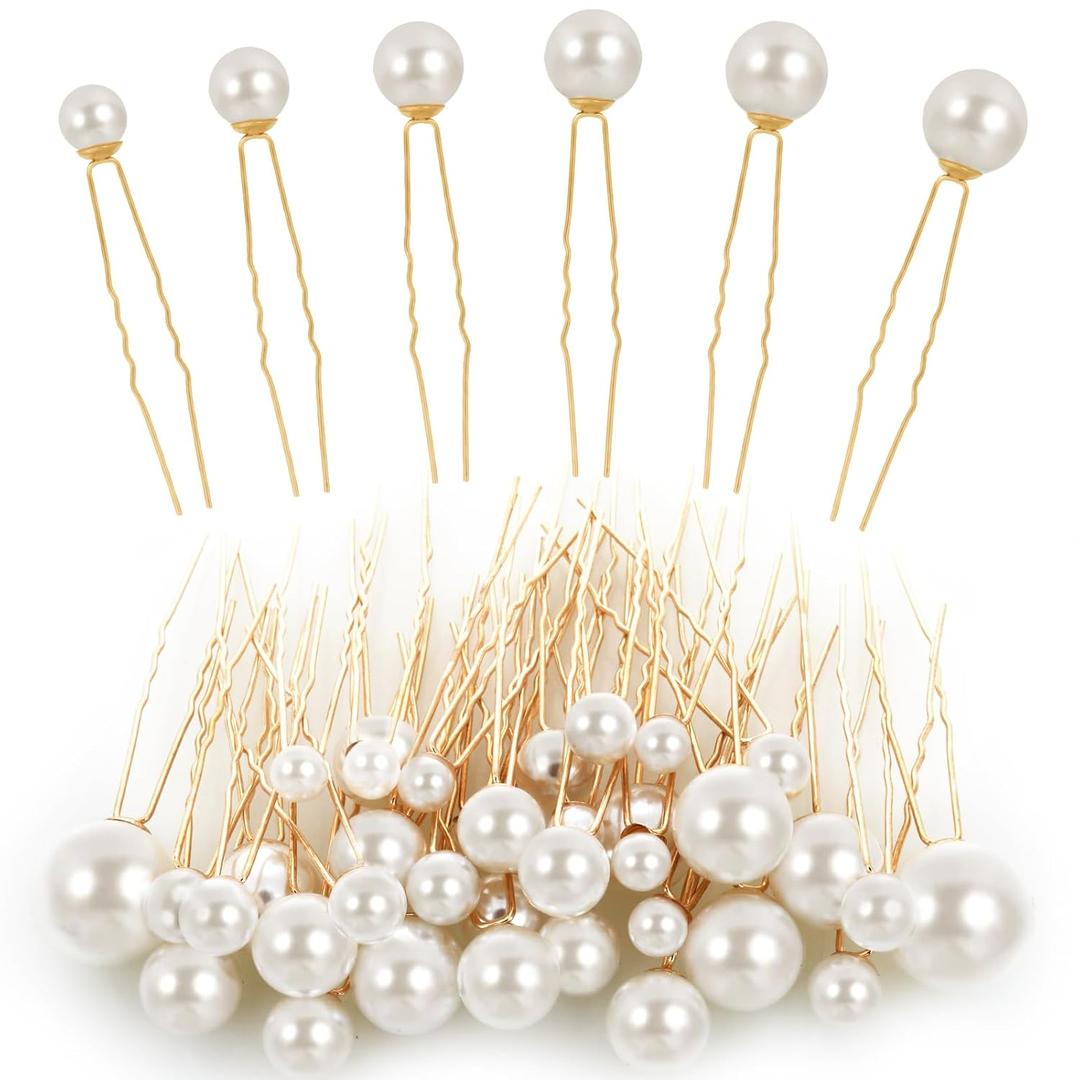 Pearl Bobby Pins 36 Pcs Wedding Pearl Hair Accessories Different Size Single Pearls Hair Pin for Wedding Bridal Hairs Accessories