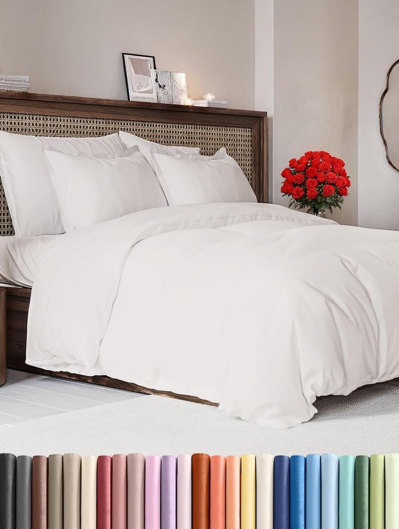 Duvet Cover Queen Size Set - Extra Soft Queen Duvet Cover 90" x 90" with 2 Pillow Shams - Hotel Luxury, Easy Care & Fade Free with Zipper Closures and Ties - Comfy, Cozy & Breathable (Antique White)